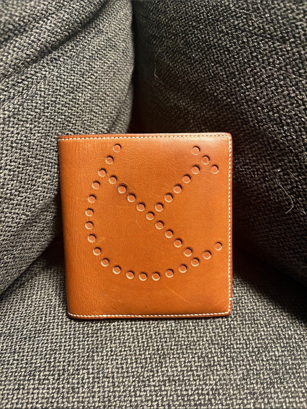 Hermes Saddle Brown Leather Studded H Bifold Wallet